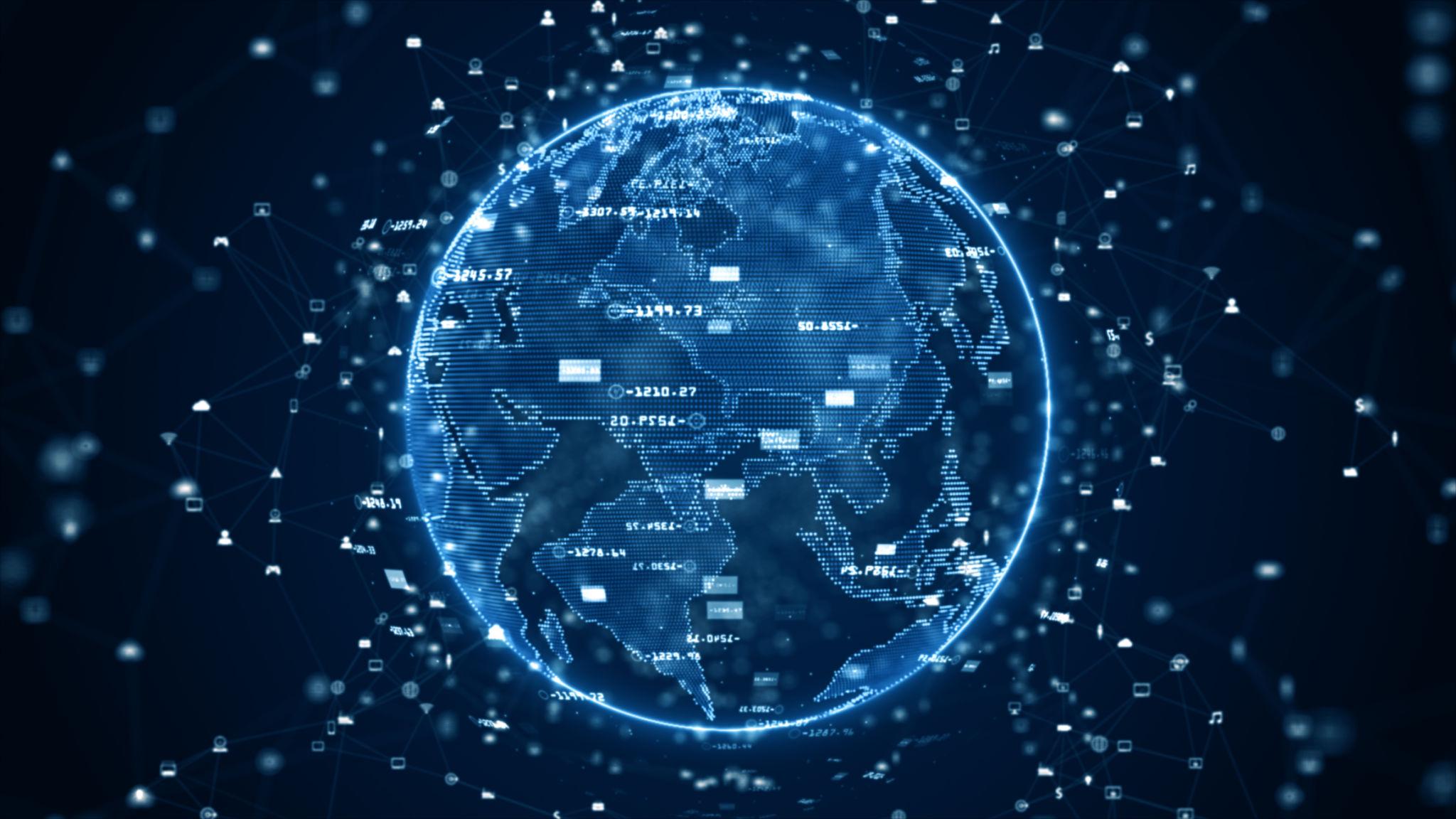 Blue neural network AI visualization